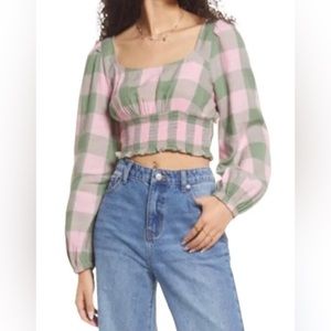 NWT🏷️ bp Pink & Green Buffalo Check Crop